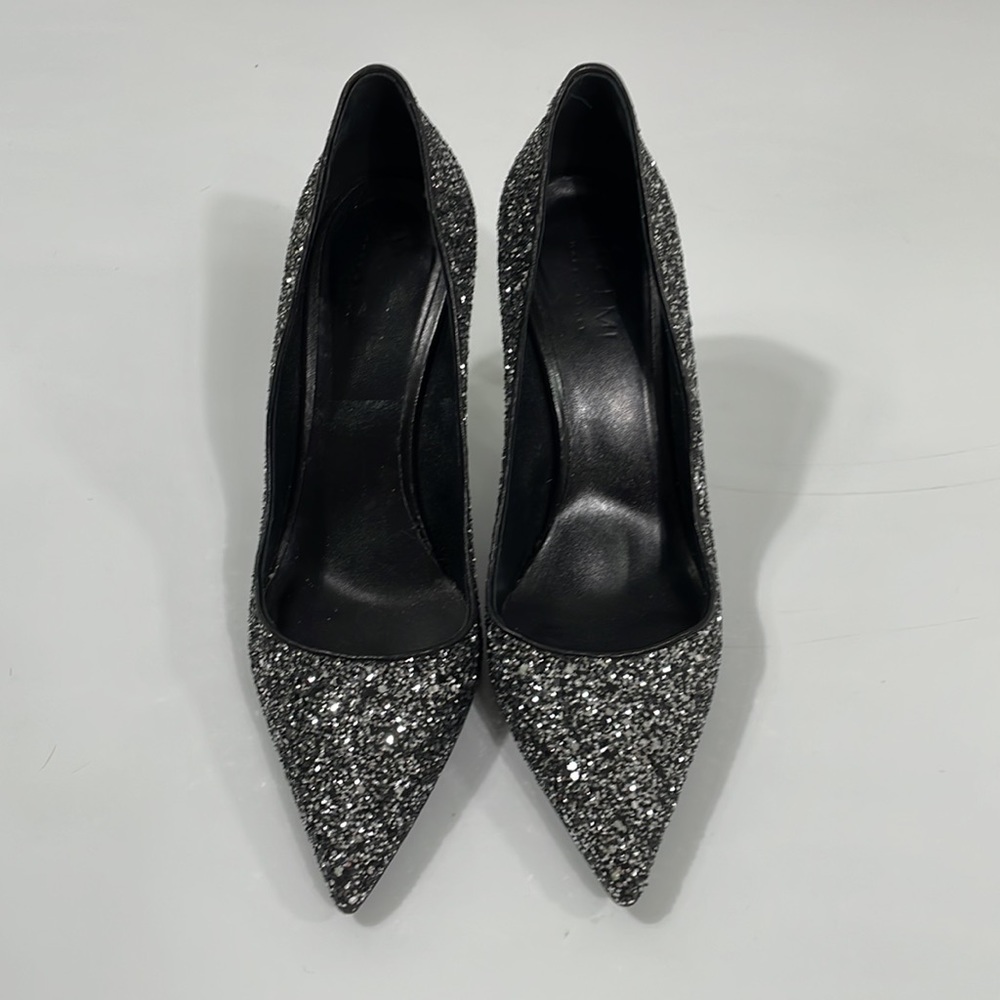 M.Gemi Heels Pumps Made In Italy Black and Silver Sparkle Dressy 39.5 8.5-9 - Picture 2 of 9